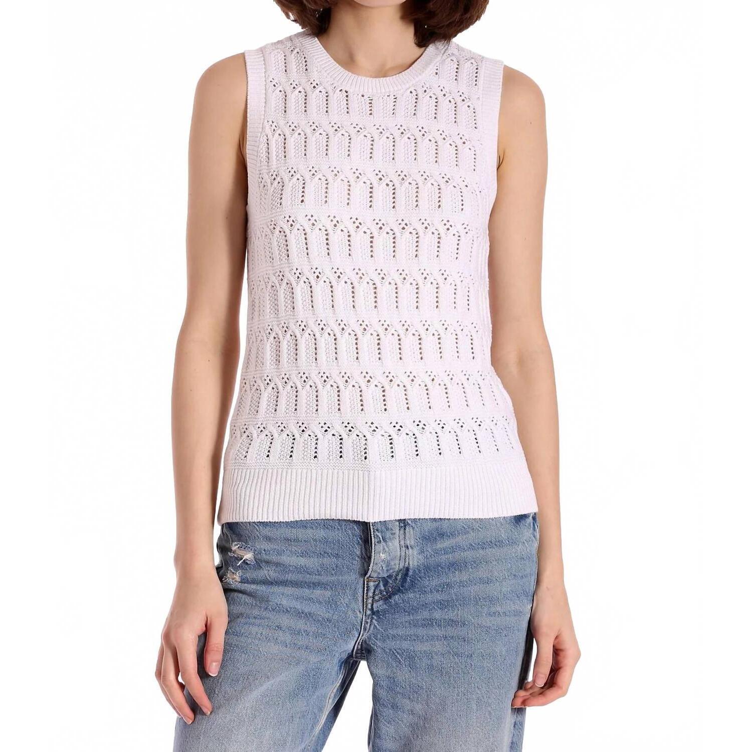 New Minnie Rose Pointelle Cotton Cashmere Sleeveless Top In White